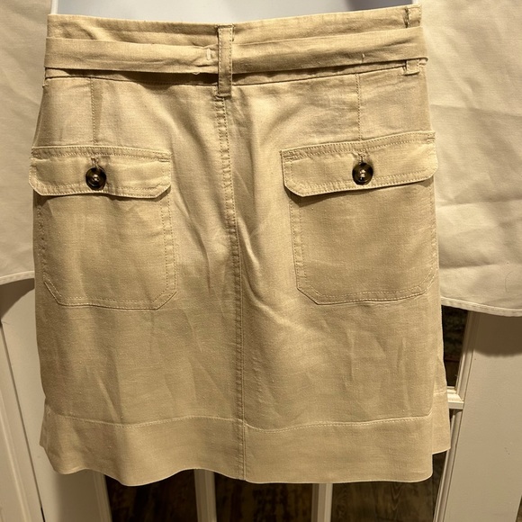 Cynthia Rowley size 10 linen tan midi skirt with belt, 2 pockets in back. - Picture 3 of 8